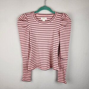 Anthropologie Maeve Ribbed Striped Puff Sleeve Top sz SP